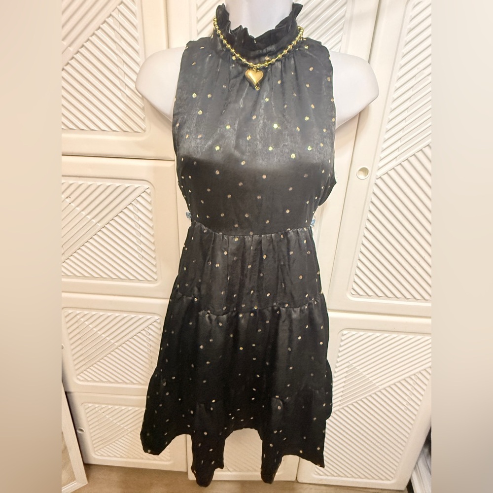 Elegant Black and Gold Polka Dot Dress - Picture 2 of 6